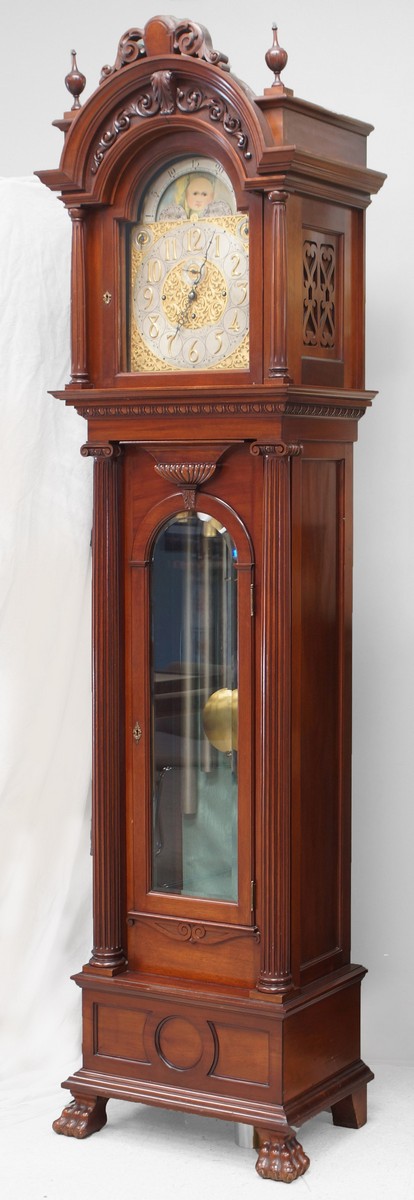 Appraisal: Waltham carved mahogany tall case clock with tube chiming movement