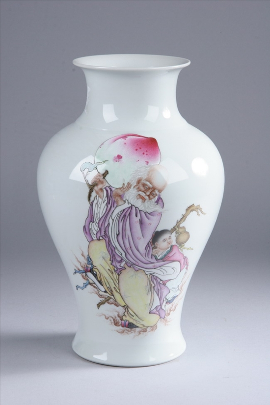 Appraisal: CHINESE FAMILLE ROSE PORCELAIN BALUSTER VASE Qianlong overglazed blue seal