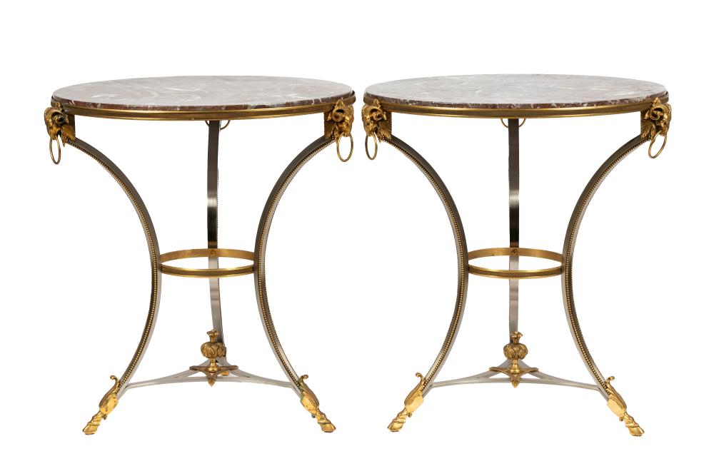 Appraisal: PAIR OF FRENCH NEOCLASSIC-STYLE GUERIDONSthe round rouge marble tops on