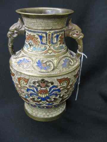 Appraisal: Japanese Champleve Bronze Vase creature handles stylized floral ''