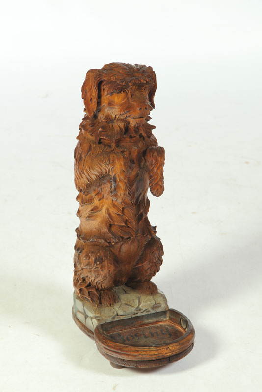 Appraisal: WELL-DETAILED DOG CARVING English or American late th century pine