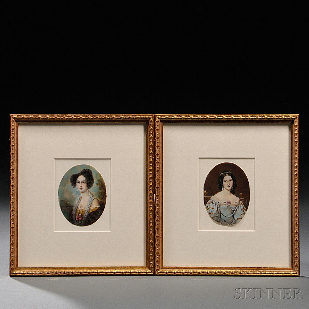 Appraisal: Four Framed Portrait Miniatures th century each oval and depicting