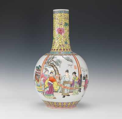 Appraisal: A Large Famile Jaune Porcelain Vase A tall vase with