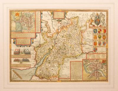 Appraisal: John Speed Gloucestershire hand coloured engraved map with text on