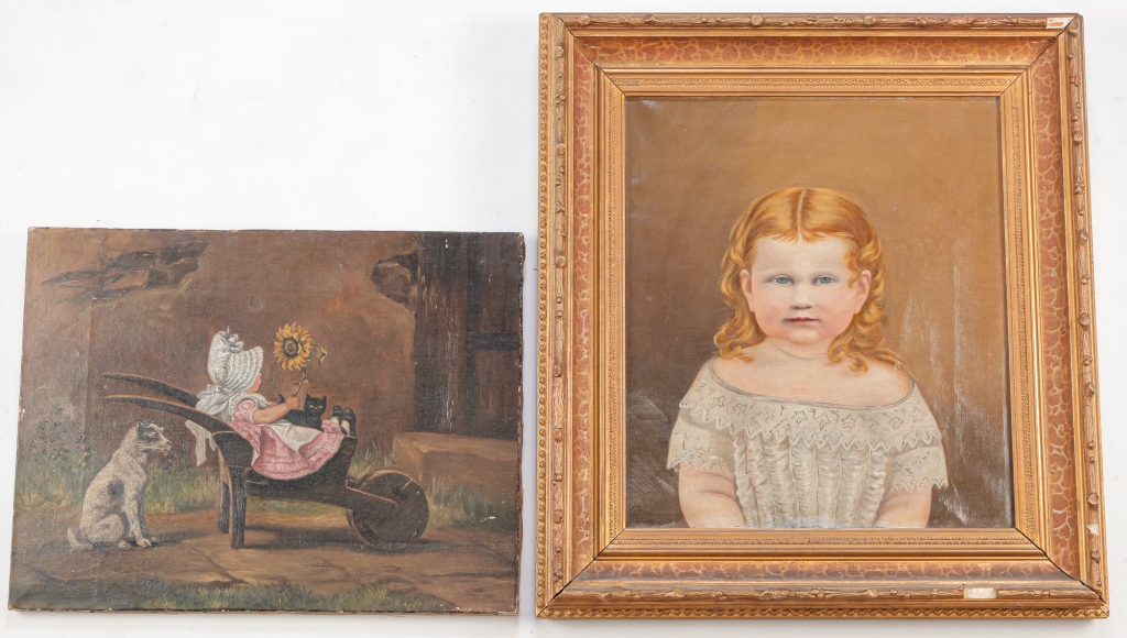 Appraisal: TWO AMERICAN PAINTINGS OF CHILDREN Second half th century Oil