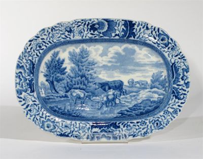 Appraisal: A small blue and white Durham Ox series dish or