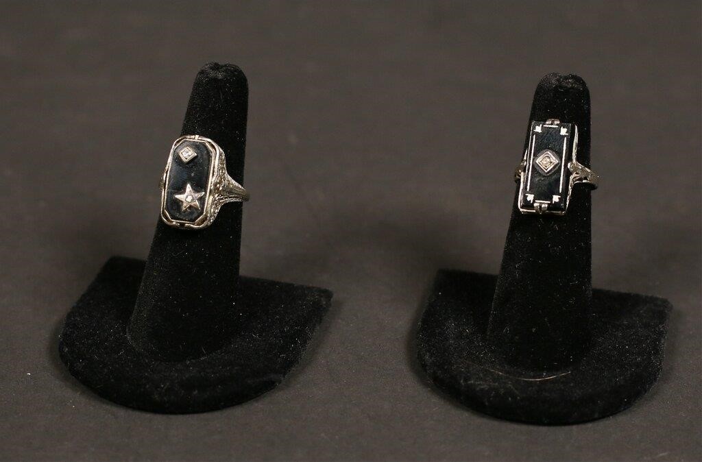 Appraisal: K WHITE GOLD ONYX DIAMOND RINGS k white gold rings