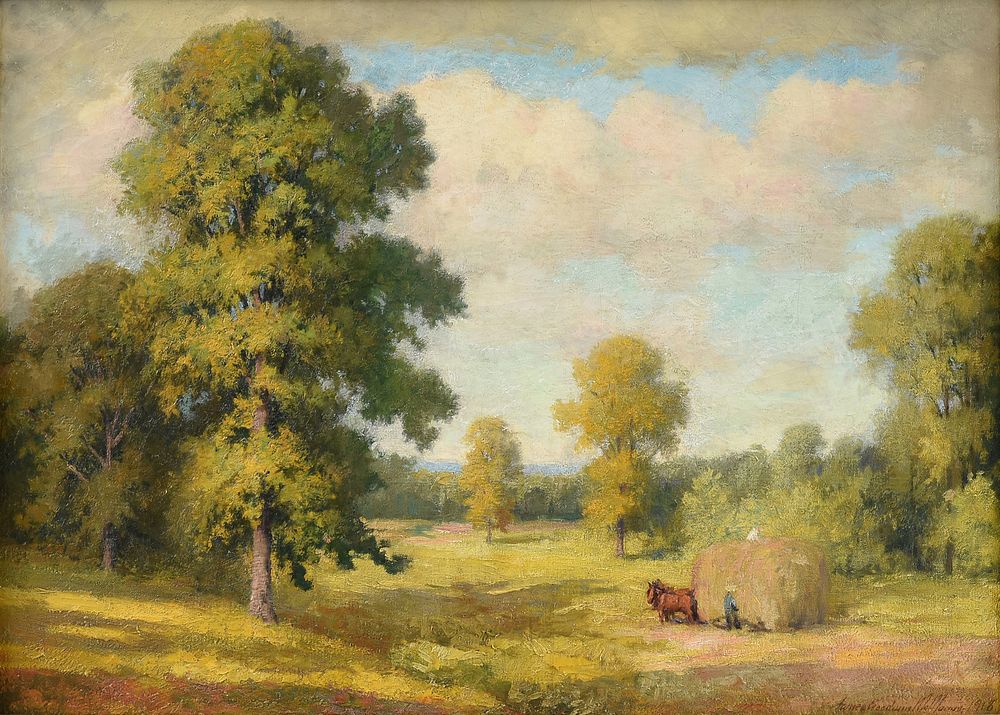 Appraisal: JAMES GOODWIN MCMANUS American - A PAINTING Haystack and Horses