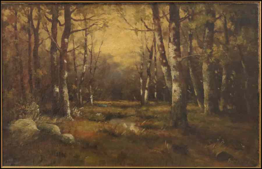 Appraisal: ARTIST UNKNOWN BIRCH TREES Oil on canvas laid on masonite