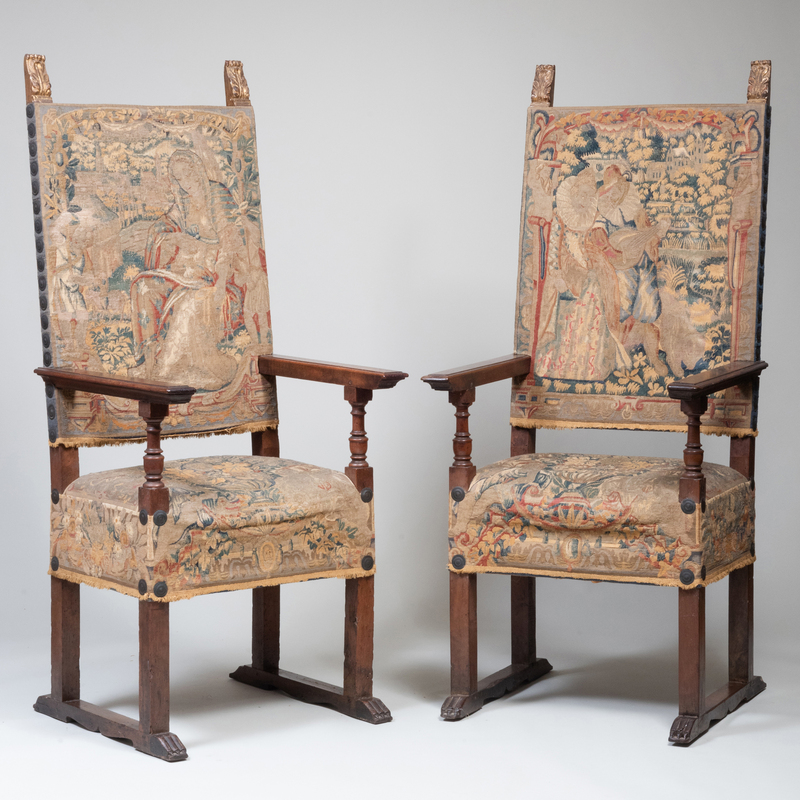 Appraisal: PAIR OF ITALIAN BAROQUE WALNUT AND NEEDLEWORK UPHOLSTERED ARMCHAIRS ft