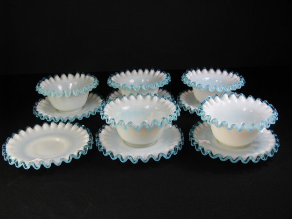 Appraisal: Eleven pieces of opaque white glass finger bowls and plates