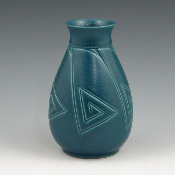 Appraisal: Matte blue hand thrown and carved Arts and Crafts style