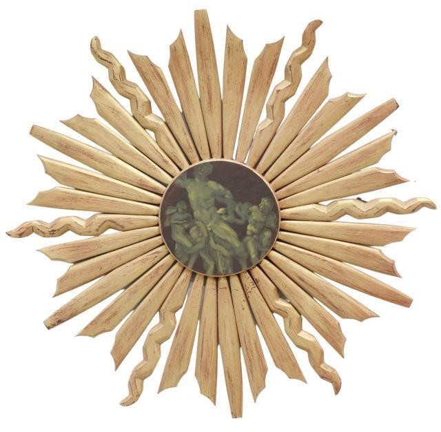 Appraisal: Giltwood sunburst wall hanging th c sunburst frame centering a