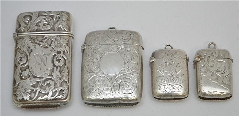 Appraisal: STERLING SILVER VICTORIAN MATCHSAFES A Group of Sterling Silver Matchsafes