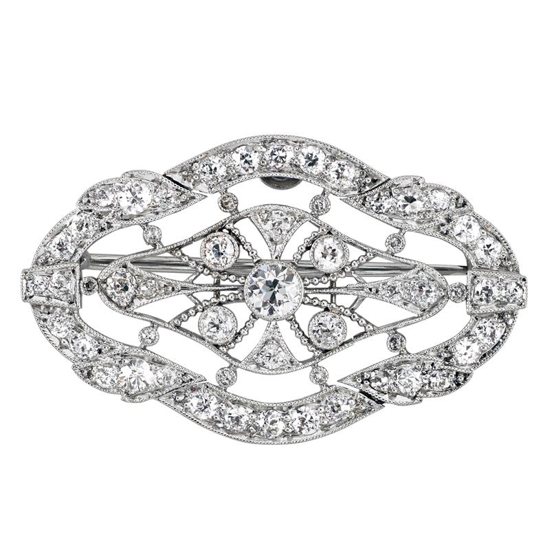 Appraisal: ART DECO DIAMOND PLATINUM BROOCH Condition Report Diamonds I-J VS