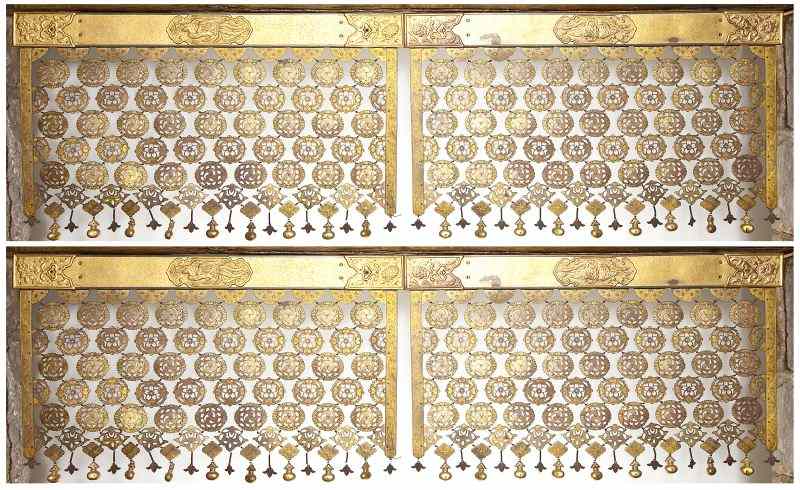 Appraisal: Chinese Bronze Metal Screen Four Hanging PanelsQianlong style gilt bronze