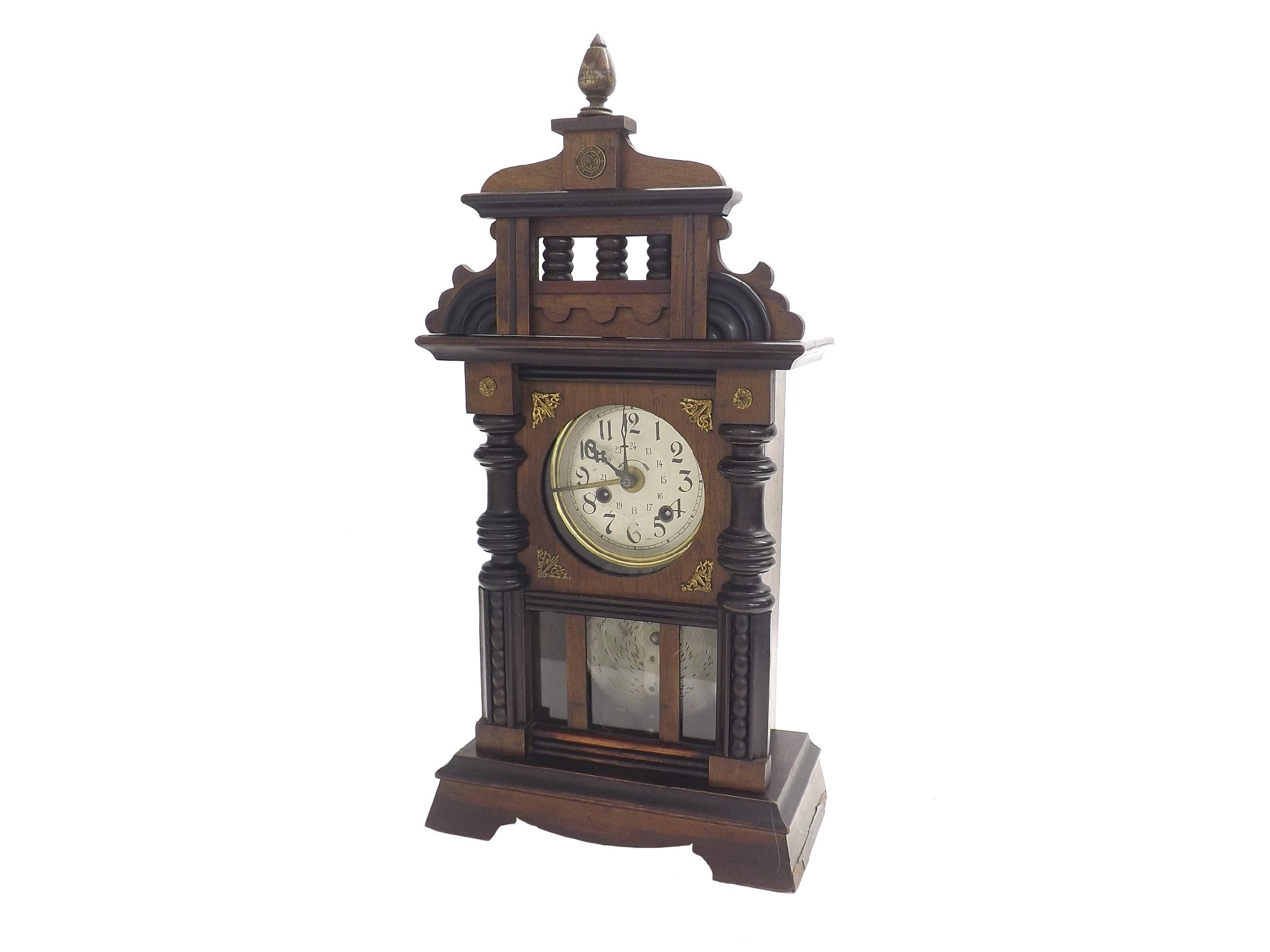 Appraisal: Interesting Viennese walnut Polyphon alarm clock the silvered dial with