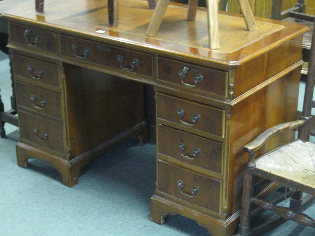 Appraisal: Reproduction twin pedestal writing desk with leather insert