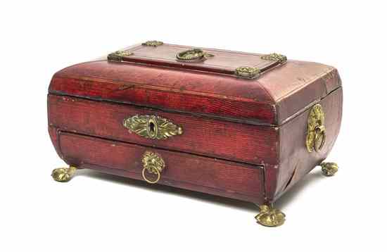 Appraisal: A Hide Covered Table Casket having a rectangular hinged lid