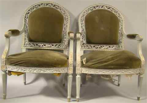 Appraisal: PAIR OF LOUIS XVI STYLE BLUE PAINTED AND PARCEL GILT