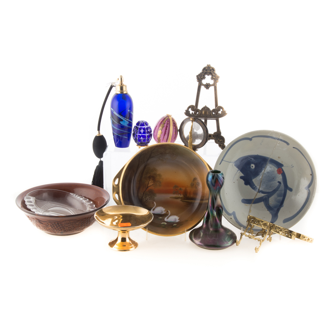 Appraisal: Assorted decorative items including hand-painted Nippon watch holder art glass