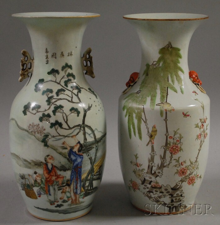 Appraisal: Two Chinese Decorated Porcelain Vases ht to in