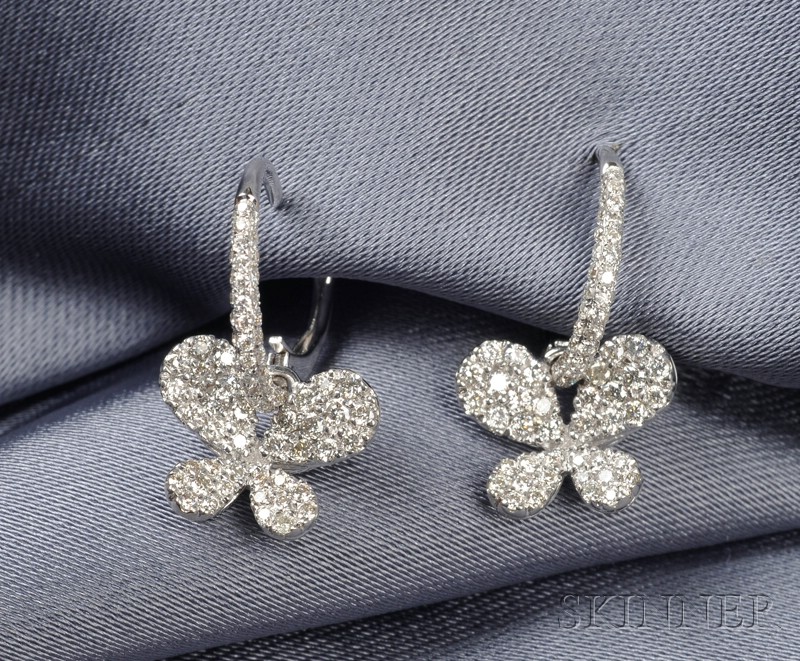 Appraisal: kt White Gold and Diamond Earpendants each butterfly motif pave-set