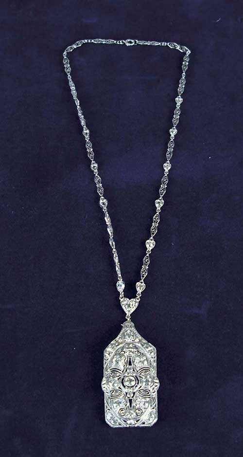 Appraisal: OUTSTANDING ART DECO PENDANT AND CARTIER MARKED NECKLACE IN PLATINUM