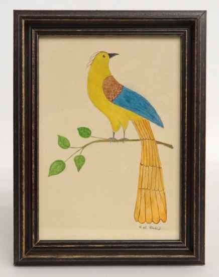 Appraisal: Watercolor folk art bird by noted CT artist Evelyn S