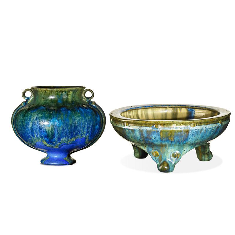 Appraisal: FULPER Footed vase and bowl FULPER Footed vase and bowl