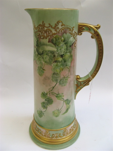 Appraisal: TALL LENOX BELLEEK PORCELAIN PITCHER hand painted pale green foliage