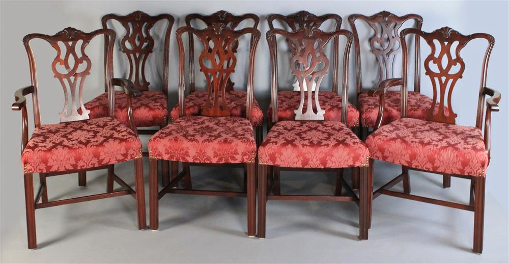 Appraisal: SET OF CHIPPENDALE STYLE MAHOGANY DINING CHAIRS comprised of six