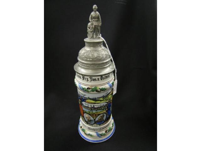 Appraisal: German Regimental Lithopane Porcelain Stein th Infantry - figural pewter