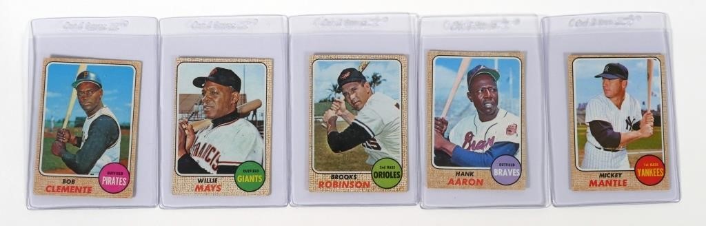 Appraisal: Five Topps vintage baseball cards including Bob Clemente Willie Mays