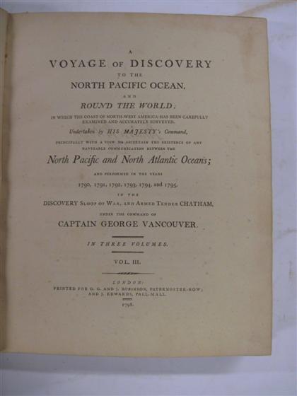 Appraisal: vols Vancouver George A Voyage of Discovery to the North