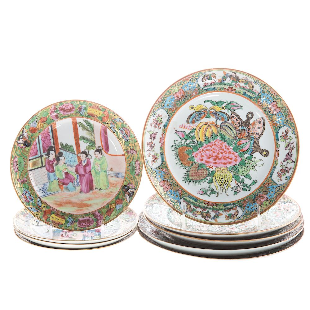 Appraisal: Nine Chinese Export Famille Rose Plates includes four Rose Mandarin