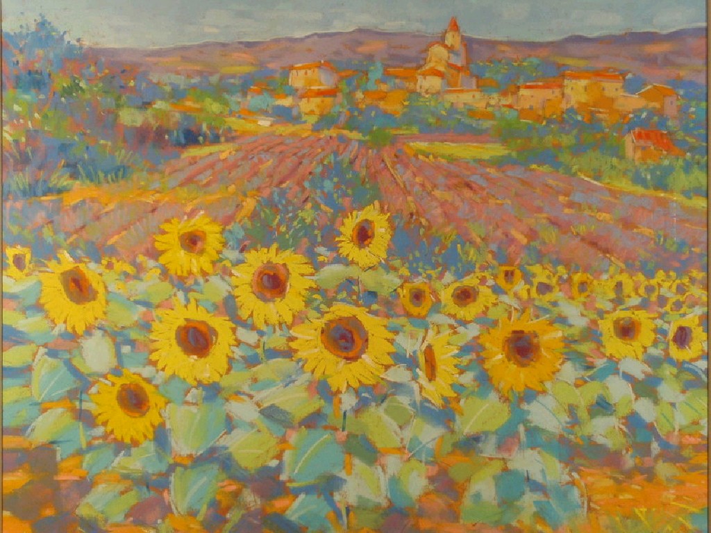 Appraisal: John Holt Sunflowers in Provence pastel signed cm cm framed