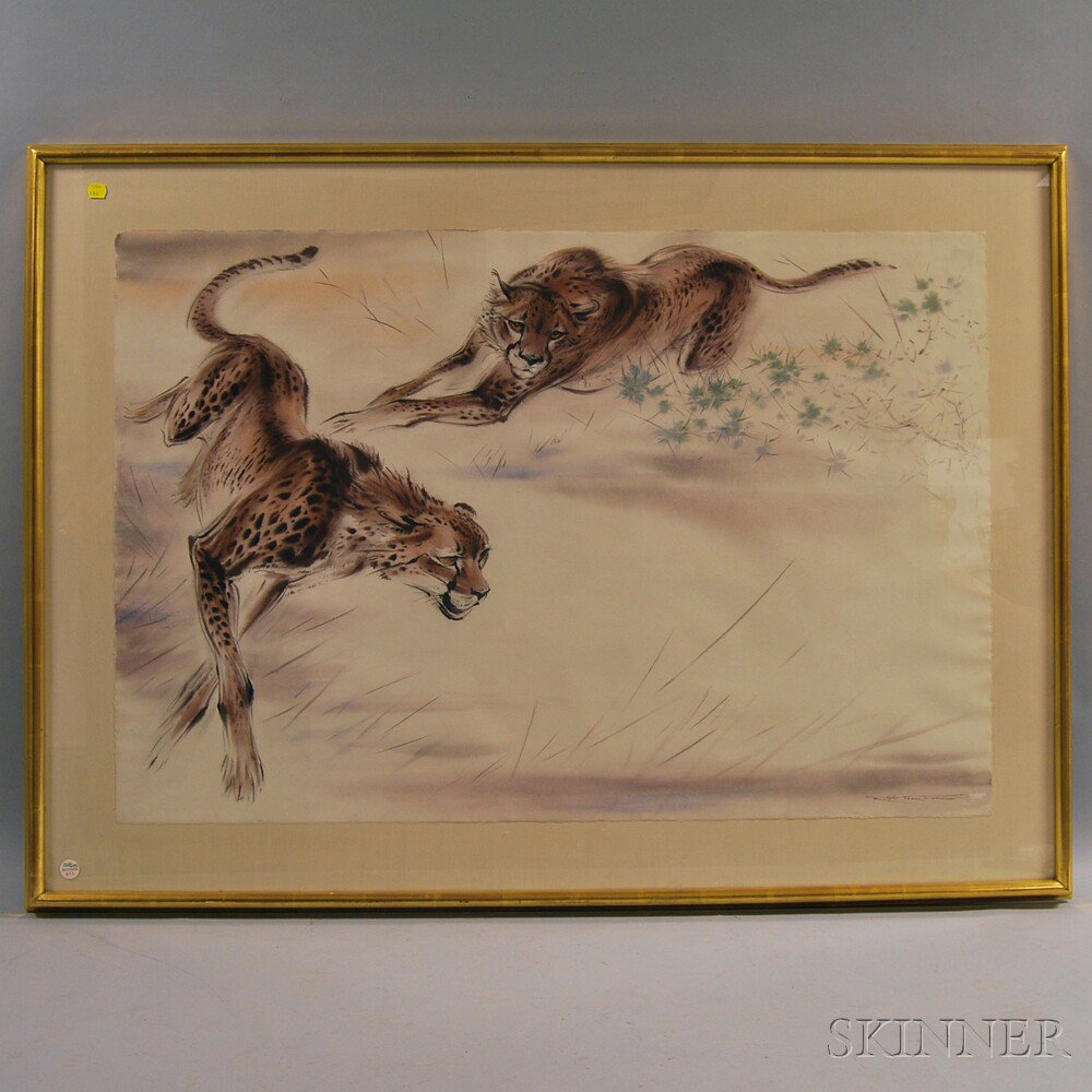 Appraisal: Ralph Thompson British th Century Two Running Cheetahs Signed Ralph