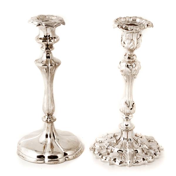 Appraisal: Three pairs of silver plated candlesticks height in