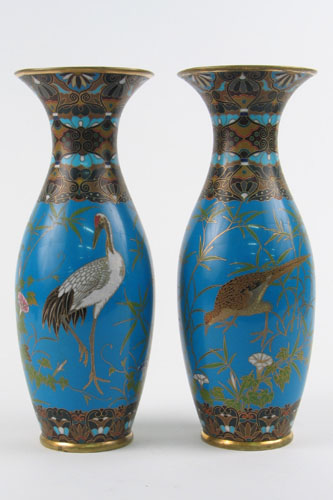 Appraisal: PAIR CHINESE CLOISONNE ENAMEL VASES in the Japanese taste Deep