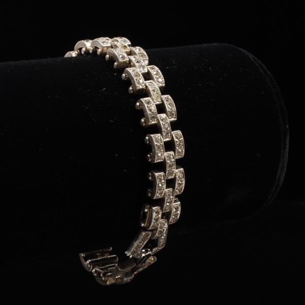 Appraisal: Art Deco Sterling Silver Link Bracelet with Clear Paste Rhinestones