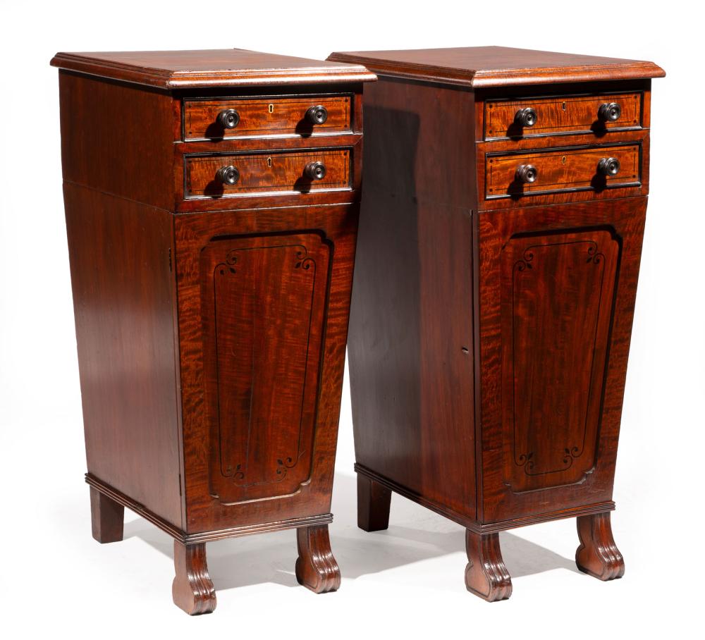 Appraisal: Pair of Regency Inlaid Mahogany Pedestal Cabinets early th c