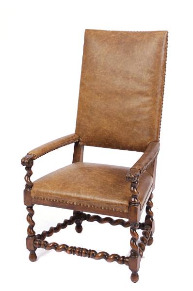 Appraisal: A pair of Charles II style turned leg armchairs height