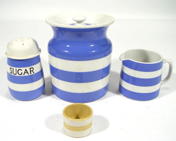 Appraisal: T G Green blue banded Cornishware sugar sifter a storage