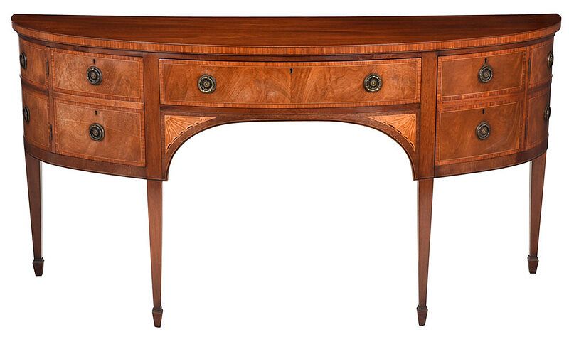 Appraisal: George III Style Inlaid Mahogany Demilune Sideboard th century central