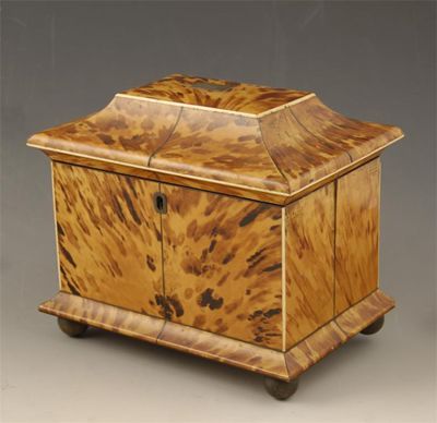 Appraisal: A late Regency blond tortoiseshell tea caddy inlaid ivory and