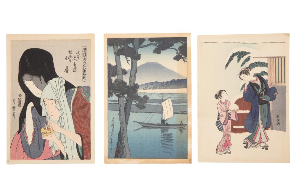 Appraisal: Three Japanese Woodblock Prints th c incl after Suzuki Harunobu