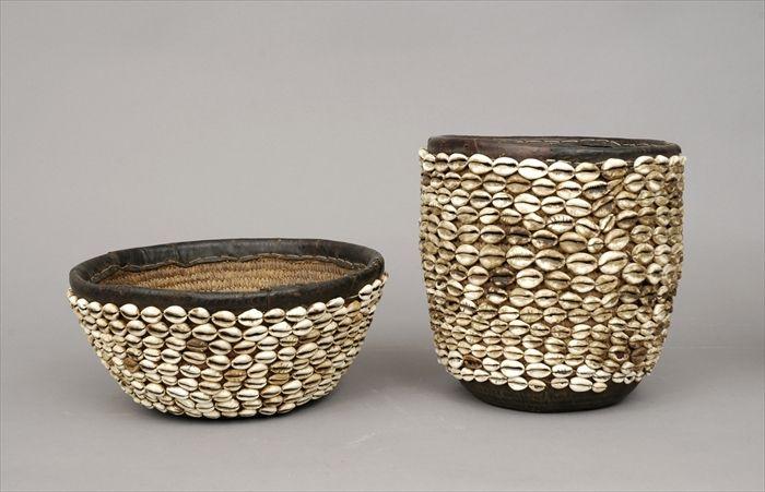 Appraisal: Two African Woven Baskets with Shells to in to in