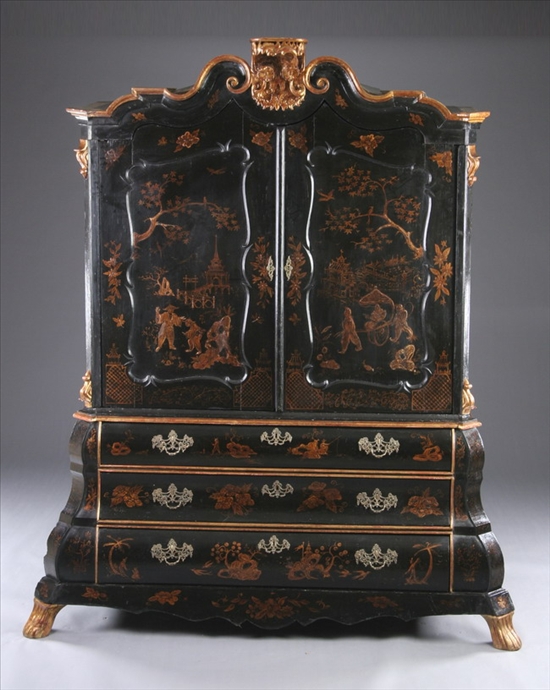 Appraisal: DUTCH BAROQUE LACQUERED AND CHINOISERIE DECORATED PARCEL-GILT ENTERTAINMENT CABINET th