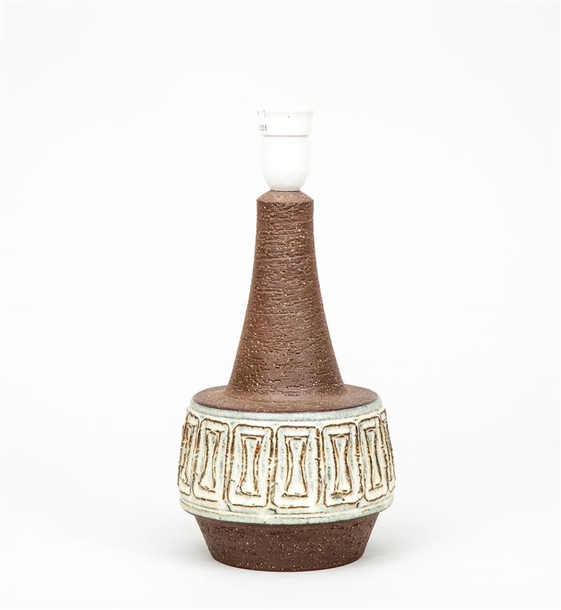 Appraisal: Lamp Scandinavian c White and brown-glazed pottery in From the